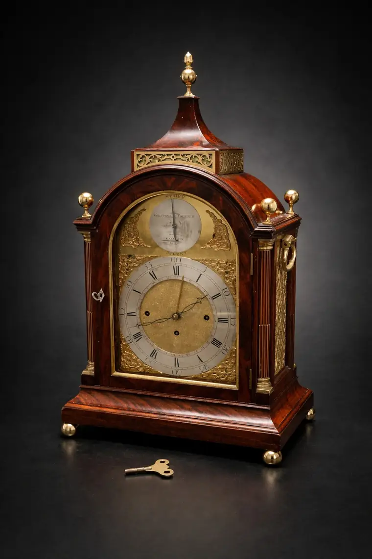 Mahogany bracket clock by Gravell and Tolkien, London